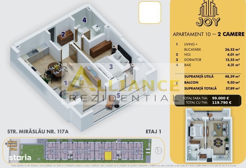 Apartament 2 camere | 58 MP | Metrou 10 minute