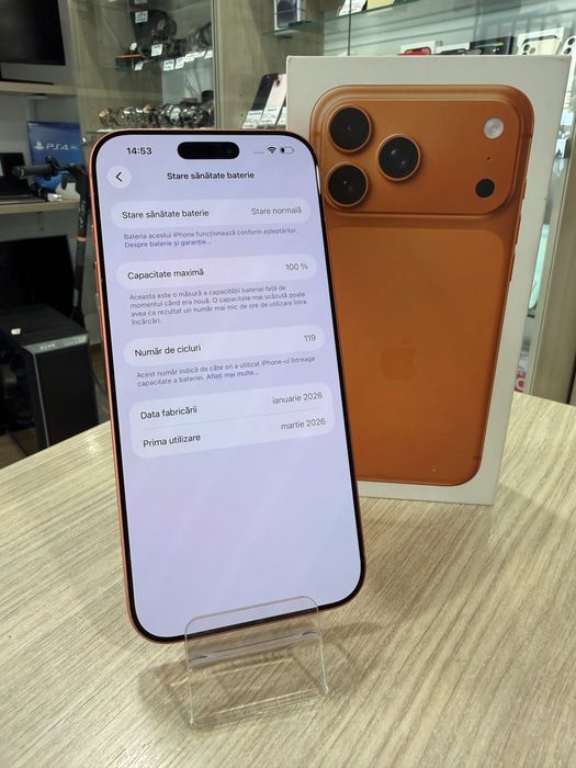 iPhone 17 Pro Max Cosmic Orange 256GB, sanatate baterie 100% - Garantie !!!