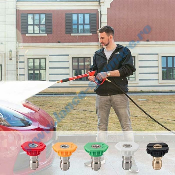 Set pistol presiune aparat spalat si lanci apa + set 5 duze
