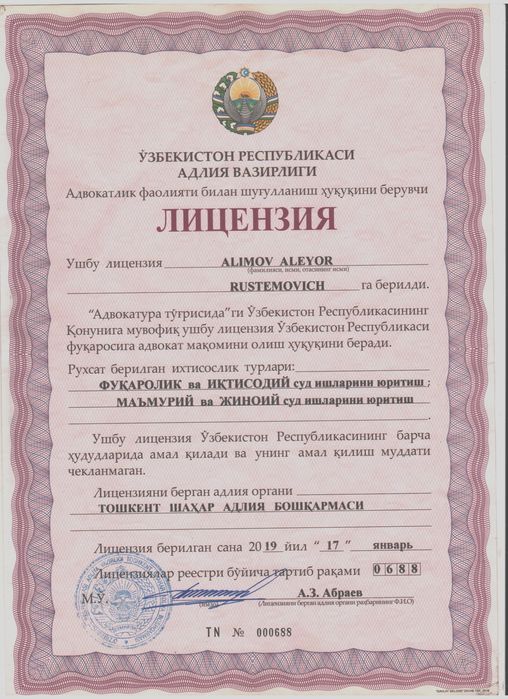 Адвокат адвокатское бюро ALIMOV GROUP стаж более 17 лет
