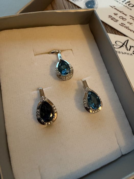 Сребърни бижута с Таитянска перла и Лондон топаз