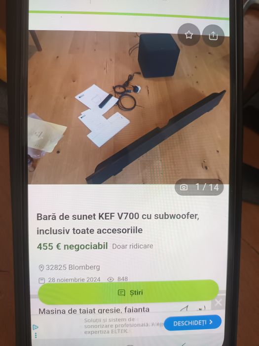 Sound bar  cu subwoofer wireless  KEF v 700