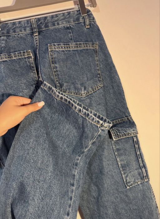 Blugi albastri, talie inalta, Cargo, Stradivarius, 36(S)