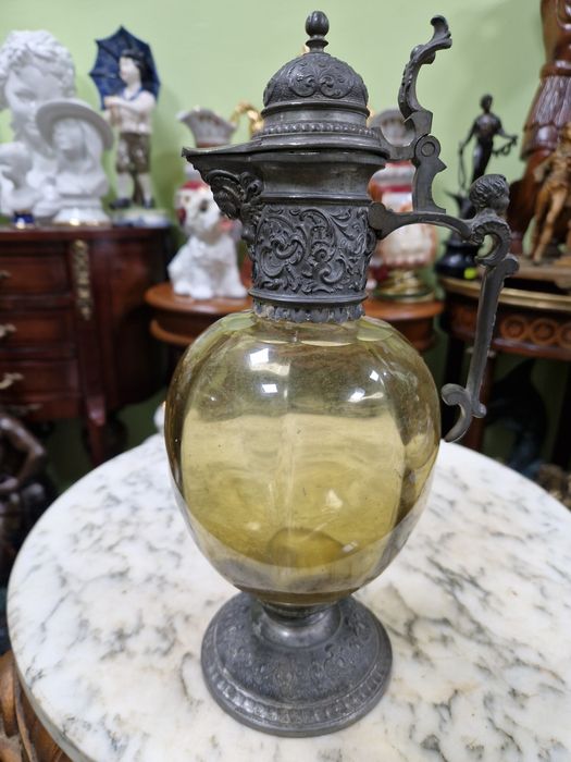 Стара османска антикварна гарафа декандер стъкло метал