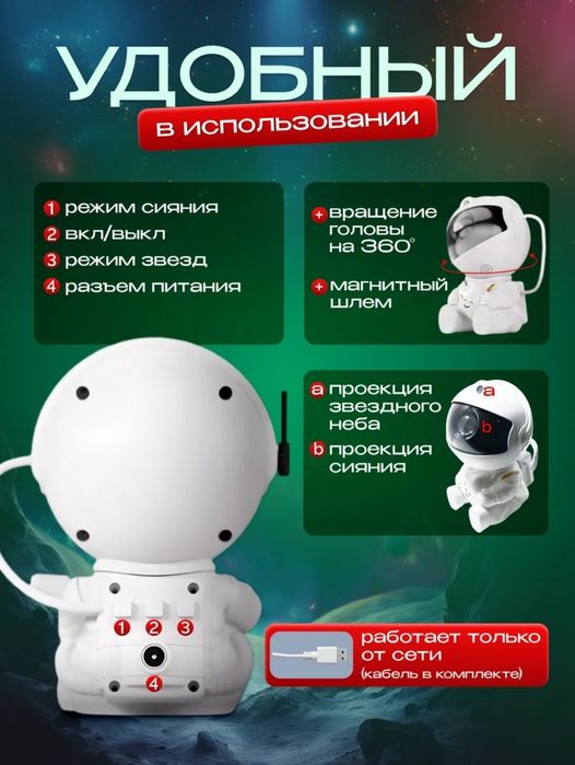 Космонавт ночник проектор звездного неба