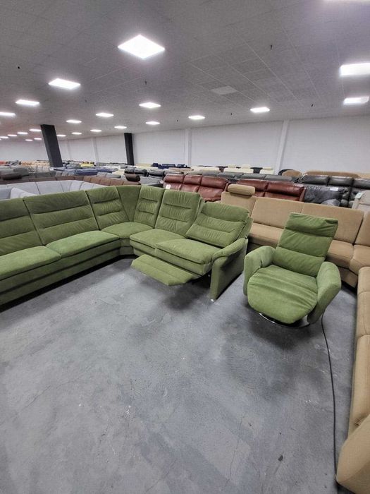 Зелен ъглов диван от плат с ел.релакс и фотьойл "PP - PF20073"