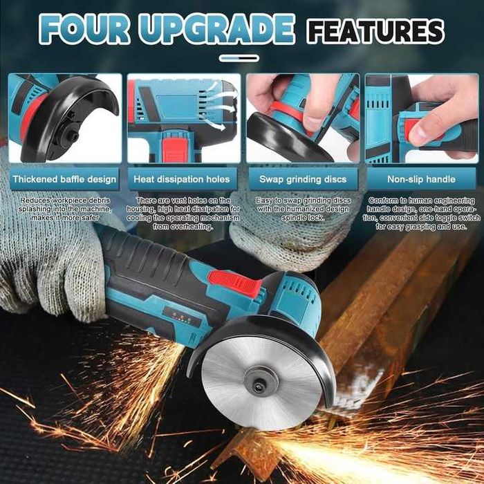 Ъглошлайф Cordless, 19 500 rpm, комплект от 2 батерии 12 V, 18 см