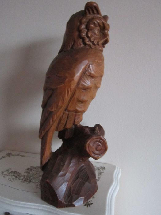 cadou rar Black Forest Owl 1950 Bufnita sculptura lemn Germania 1950