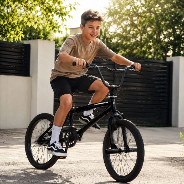 BMX велосипед TOIMSA Full Black 20” – Черен и червен freestyle BMX с 360° ротор и V-Brake