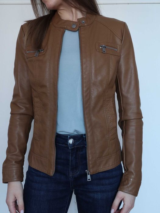 Яке от еко кожа, Only, размер XS, цвят Camel