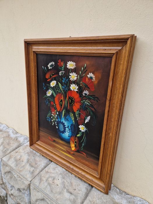 Страхотна антикварна немска авторска картина масло върху фазер