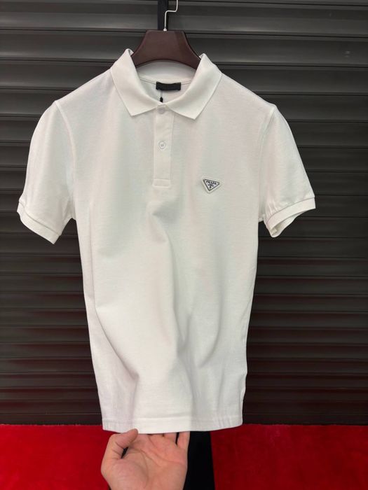 Tricou Prada guler alb premium