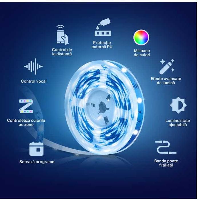 Banda LED RGBIC TP-LINK Tapo L920-5, Wi-Fi, control vocal, sincronizare muzica