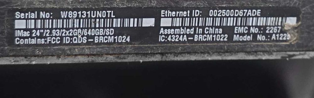 Apple iMac 24" A1225 Core 2 Duo 2.93GHz 640GB