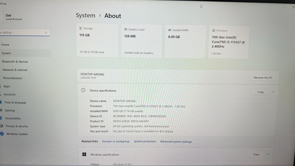 Лаптоп Dell Latitude 3520 FHD 15.6” Intel i5-1135G7 8GB RAM 128GB SSD