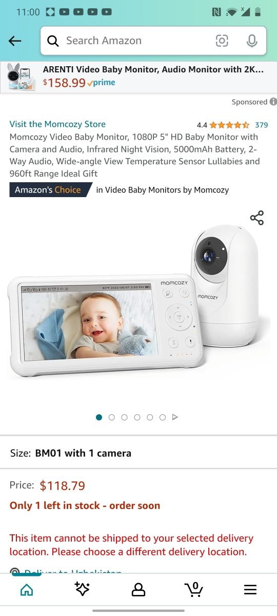 Momcozy Video Baby Monitor, 1080P 5 HD Baby Monitor with Camera and Audio,  Infrared Night Vision, 5000mAh Battery, 2-Way Audio, Wide-angle View  Temperature Sensor Lullabies 