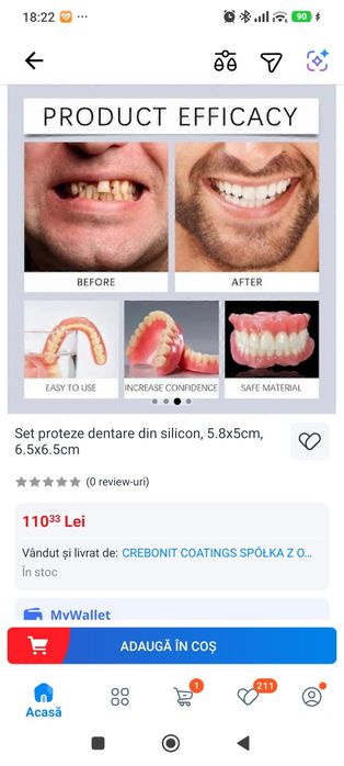 Set de proteze dentare din silicon,  Sigilat!5.8x5cm, 6.5x6.5cm