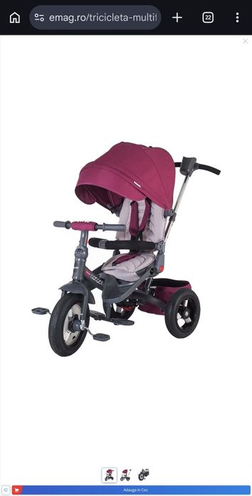 Tricicleta multifunctionala cu scaun rotativ Coccolle Corso, Violet