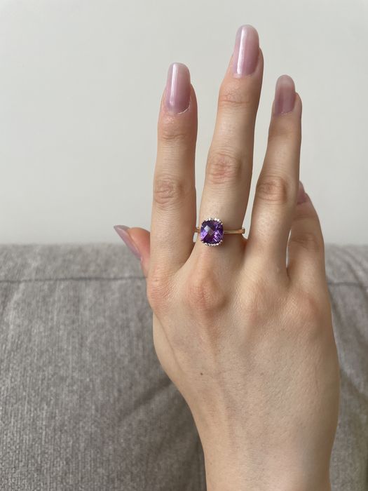 Inel Aur 14K cu Diamante și Ametist Natural (B&B Collection) – Ca Nou / Cadou Ideal