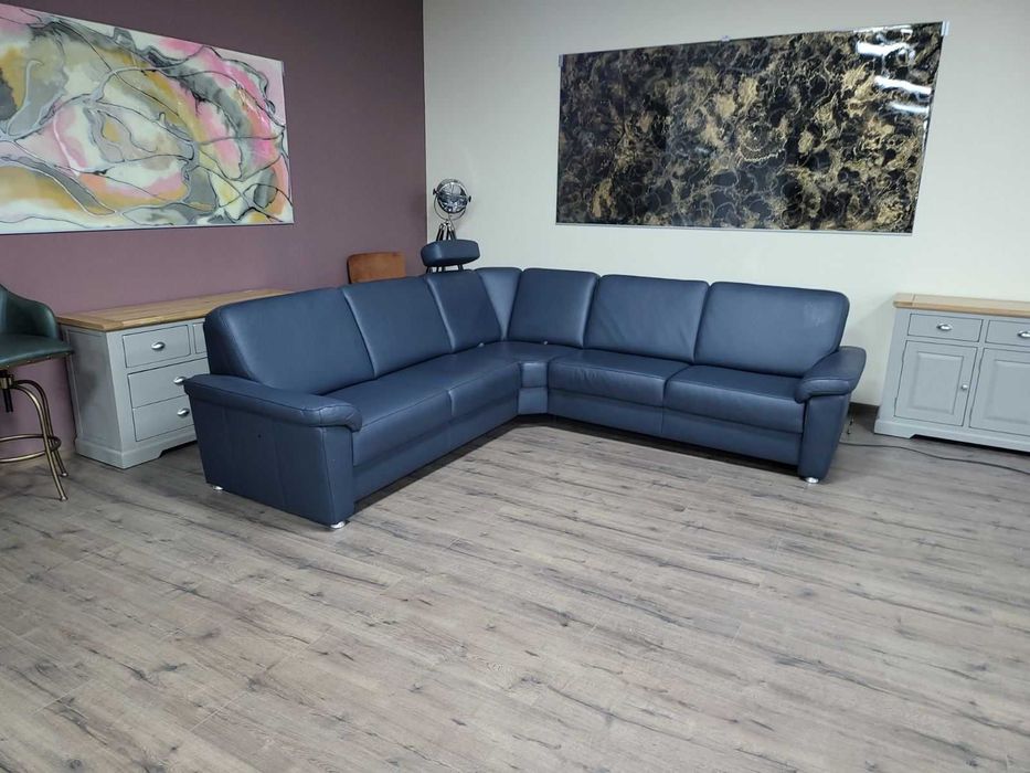 Син кожен ъглов диван Vercelli Belvita