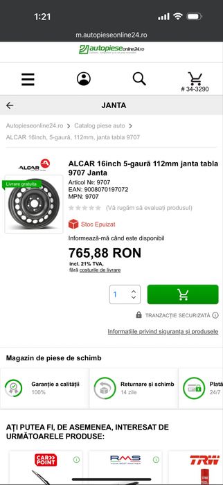 Jante otel audi A4 5x112 16 inch noi