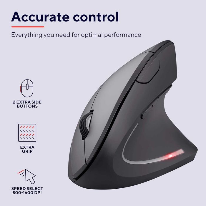 Mouse ergonomic vertical Trust Verto, wireless, 1600 DPI