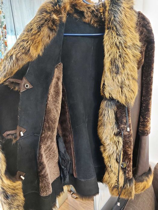 Cojoc haina de piele cu blana naturala maron marimea M