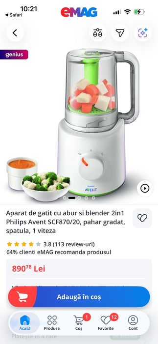 Aparat de gatit cu abur si blender philips avent
