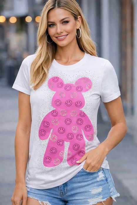 Тениски розови и бели  с мече