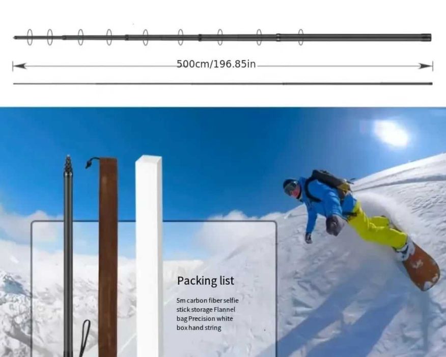 Selfie stick invizibil pliabil carbon 5m Insta360 X5, X4, X3,GoPro Max