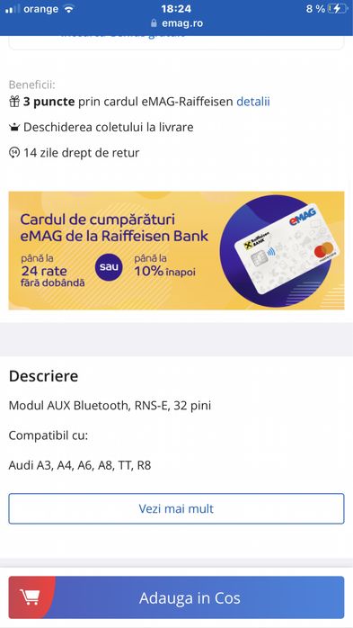 Modul AUX Bluetooth, RNS-E, 32 pini  Compatibil cu:  Audi A3, A4, A6,