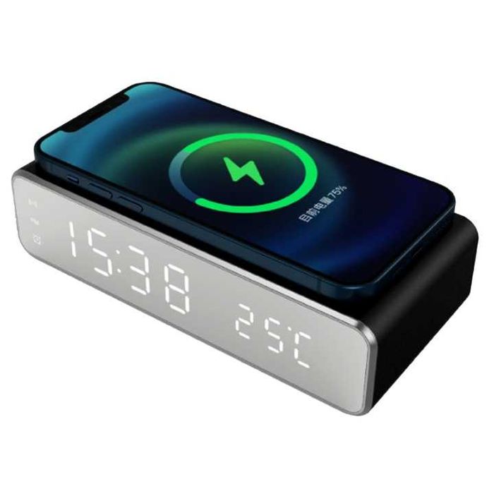 Ceas cu alarma digital LED, Incarcare wireless, Fast Charging 5W