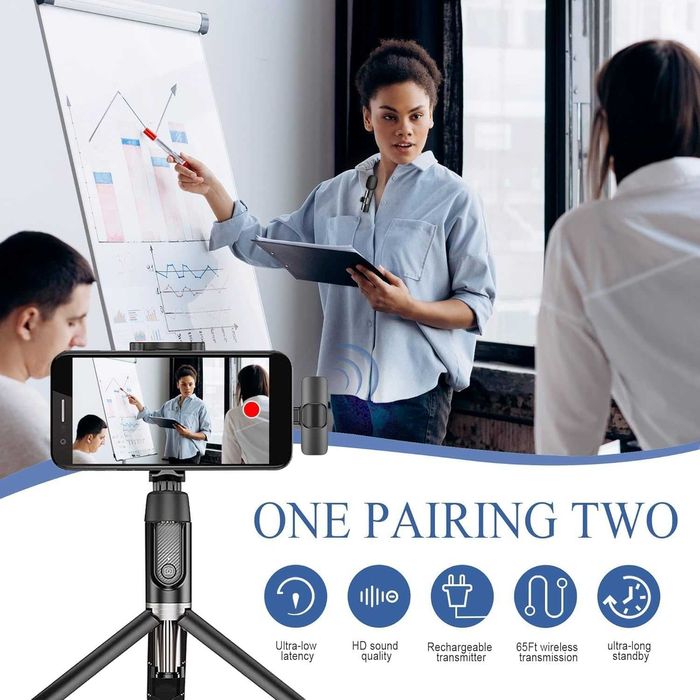 Комплект от 2 безжични микрофона Lavalier за iPhone и iPad
