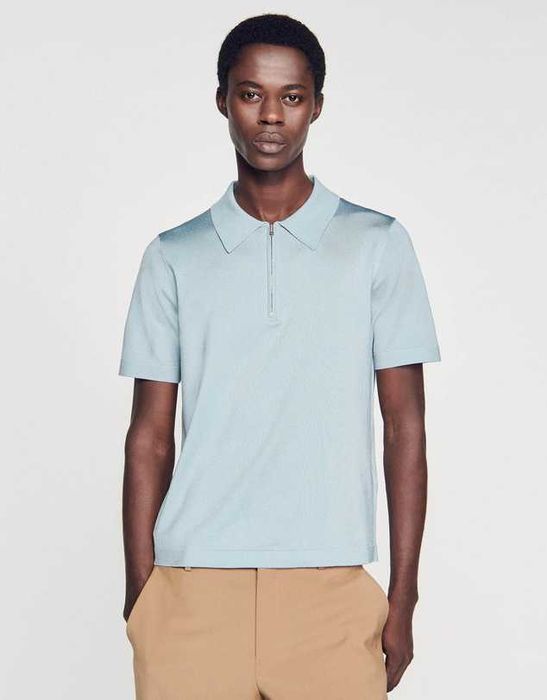 Sandro, Tricou polo cu mânecă scurtă Pablo Zip, Albastru, M