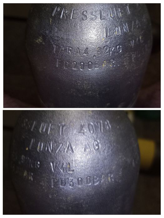 Продавам 1 брой МЕТАЛНА БУТИЛКА - 4L - 200 BAR - АТМОСФЕРИ работно налягане