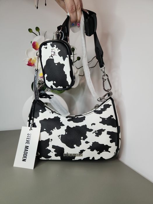 Steve Madden – дамска чанта с портмоне, черно-бял принт