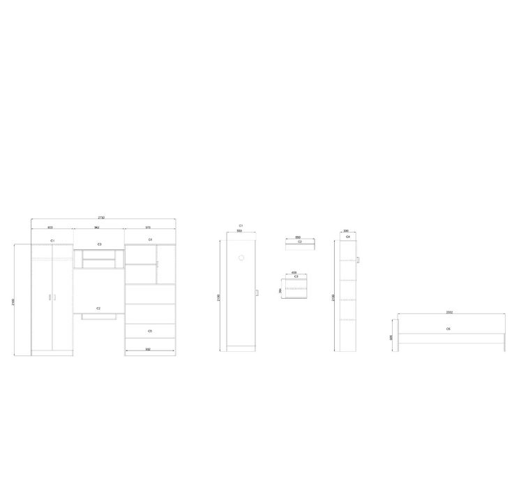Camera tineret Alessia, gri beton + verde, 273 cm