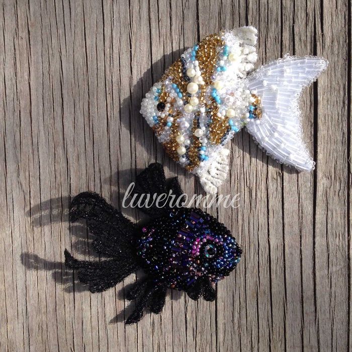 Брошка воробушек и рыбка