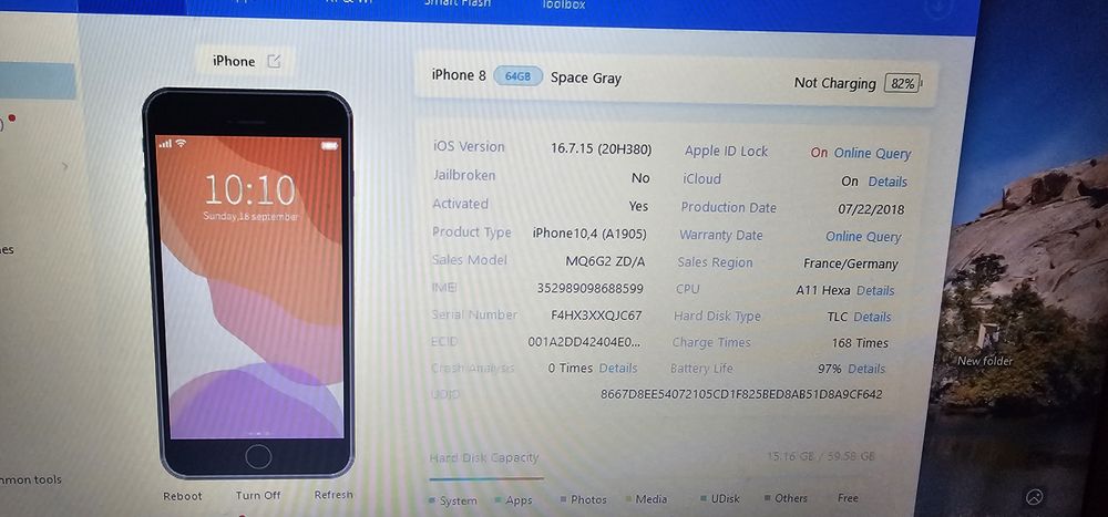 Iphone 8 6 97% baterie, 169 cicluri