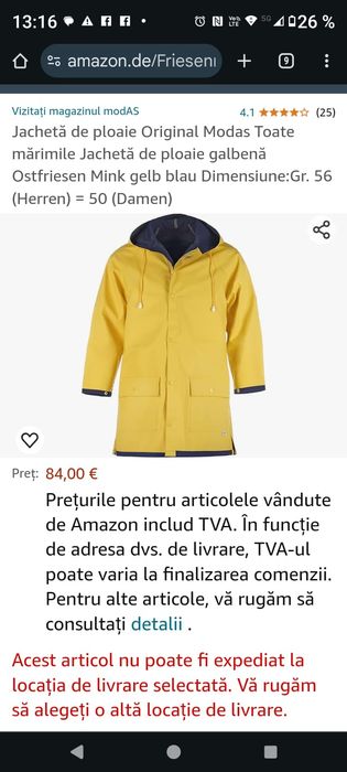 Vând jachetă modAS UNISEX de ploaie