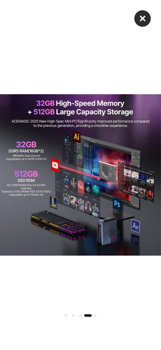 Mini PC AceMagic AMD Ryzen 7 5700U, pana la 4.3GHz, 32GB RAM, 512GB SSD, Wind 11