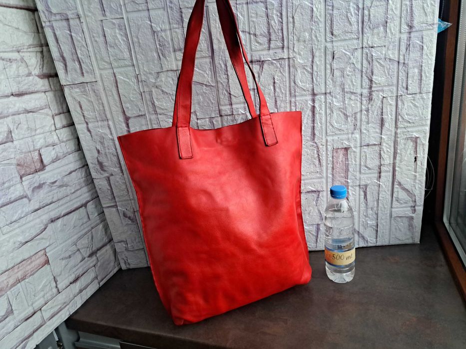 дамска кожена чанта,оранжева торба с ресни-естествена кожа