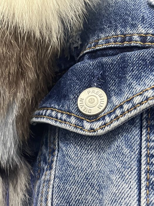 Geaca Dilvin Denim cu Blana Naturara de Vulpe- Detaşabilă