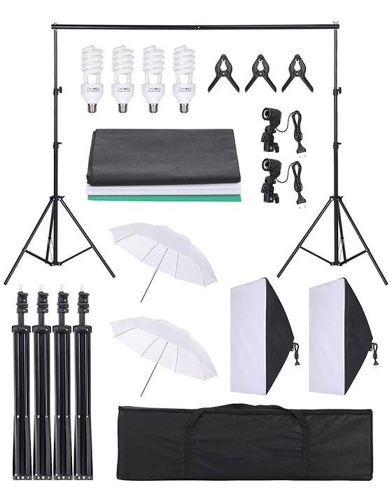 Фото студио. Софтбокс. Студиен комплект. Фон. фонова система. Видео