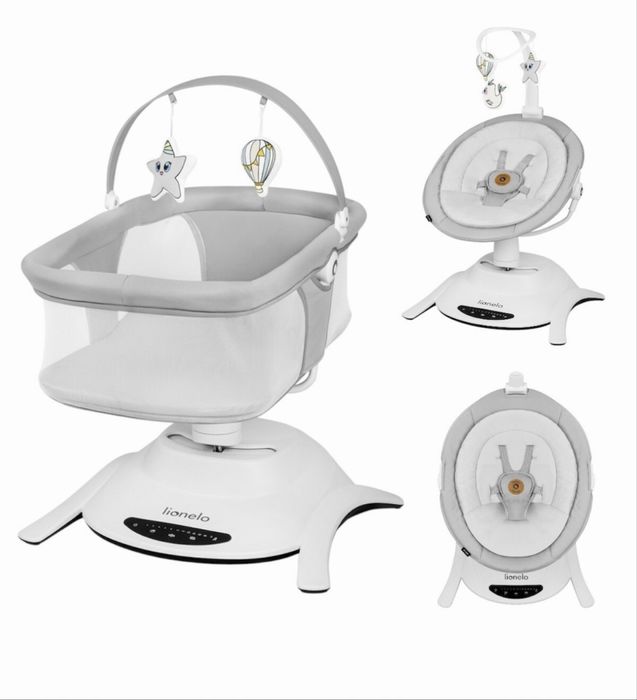 Balansoar electric Lionelo Bella 2 în 1 cu landou, rotire la 360°, telecomandă, 5 viteze, 12 melodii, ca nou, stare 10/10, predare personală Timișoara