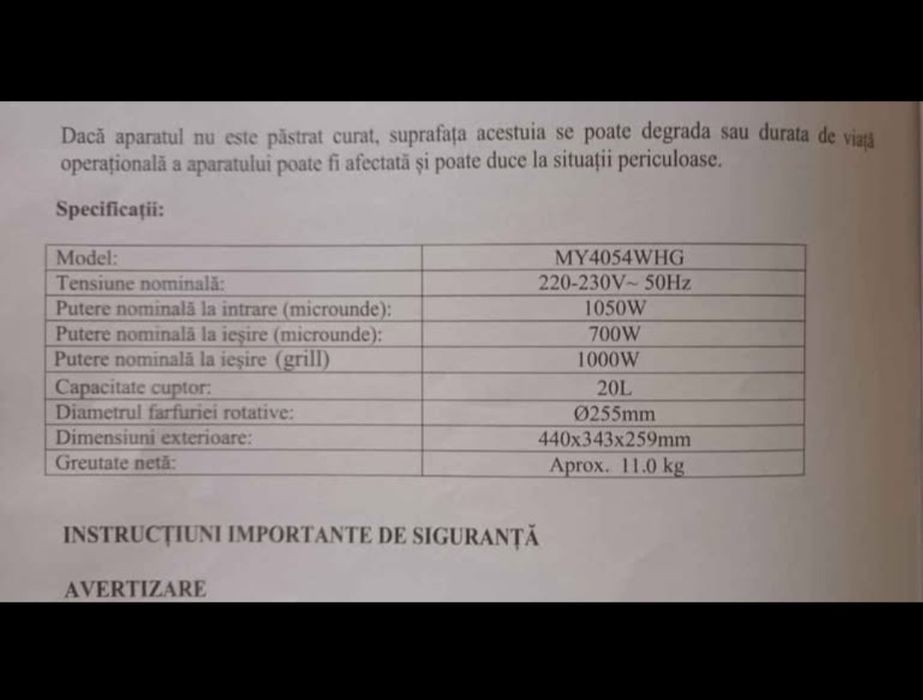 Cuptor microunde Myria, 700 W, 20l