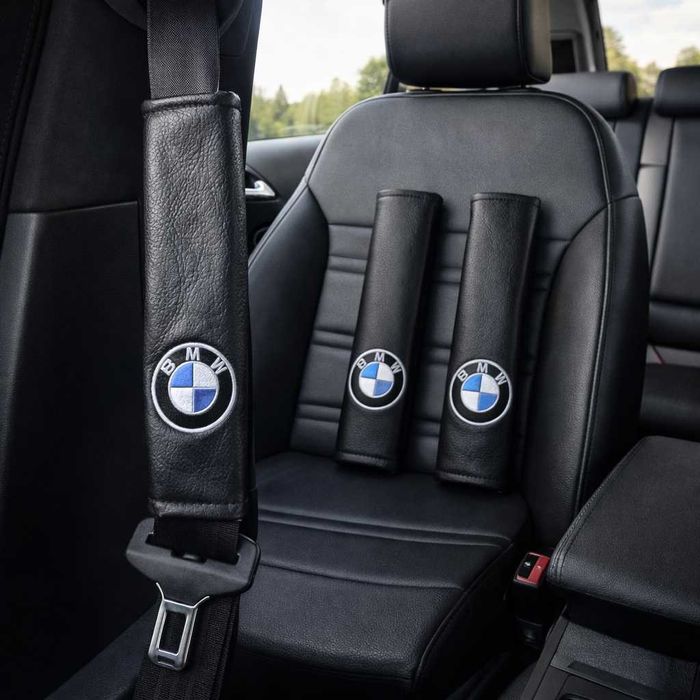 протектори за колани на автомобил БМВ BMW кожени комплект 2бр
