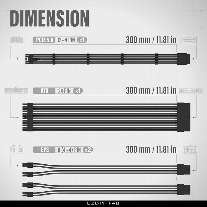 Kit extensie cablu sursă PC PSU GPU EZDIY-FAB 12VHPWR,PCIE 5.0 16AWG