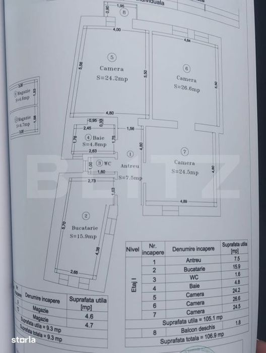 Apartament 3 camere, 105.10 mp, zona Piata Maria