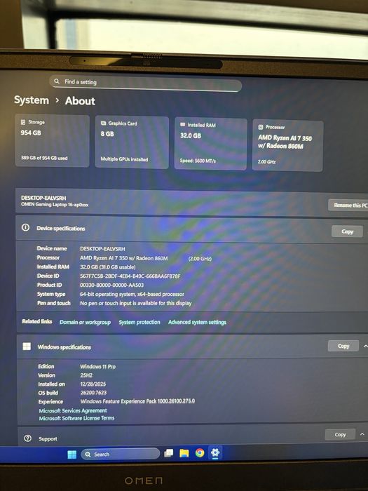 Laptop Gaming Hp OMEN 5060 rtx, 240hz,32gb ram ddr5, ryzen ai CA NOU!!